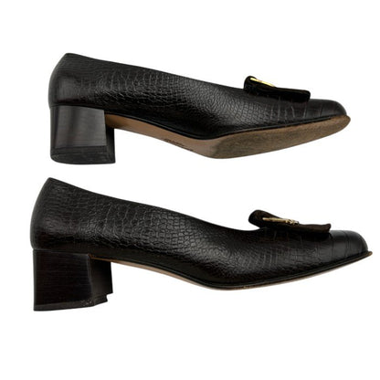 ジャンク品 Salvatore Ferragamo サルヴァトーレ フェラガモ クロコ調 スエード パンプス 87960A48 6(約23.5cm) 靴 シューズ レザー レディース 中古 W４