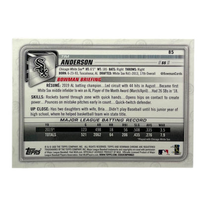 TOPPS MLBカード BOWMAN CHROME TIM ANDERSON CHICAGO WHITE SOX /150 #85 中古 IT2
