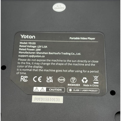 Yoton ポータブル DVDプレーヤー YD155 14.1インチ 充電式 持ち運び アウトドア 家電製品 中古 W４