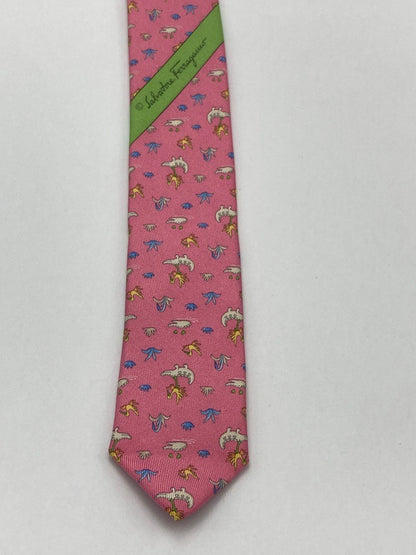 Salvatore Ferragamo サルヴァトーレフェラガモ アニマル ワニ柄 ネクタイ シルク100％ 中古 D4