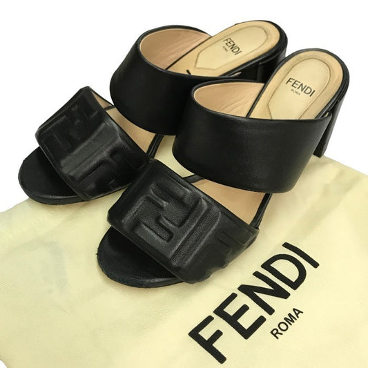 FENDI フェンディ サンダル レディース レザー ミュール FF ズッカ エンボス ブラック 36サイズ 中古 T1