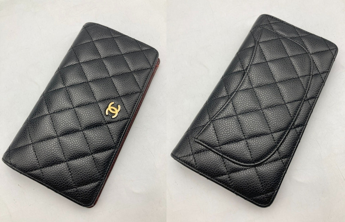 CHANEL シャネル マトラッセ タイムレスクラシック フラップ ロングウォレット ２つ折り長財布 キャビアスキン ブラック 中古 D4