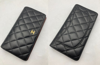 CHANEL シャネル マトラッセ タイムレスクラシック フラップ ロングウォレット ２つ折り長財布 キャビアスキン ブラック 中古 D4