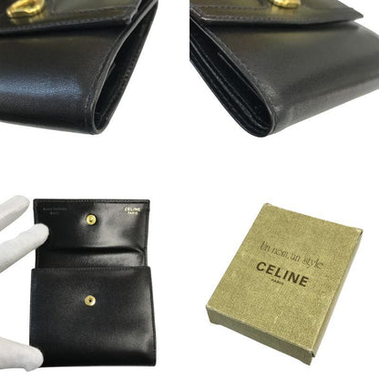 CELINE セリーヌ 財布 レディース 三つ折り レザー ゴールド金具 コンパクト ブラック 中古 T1
