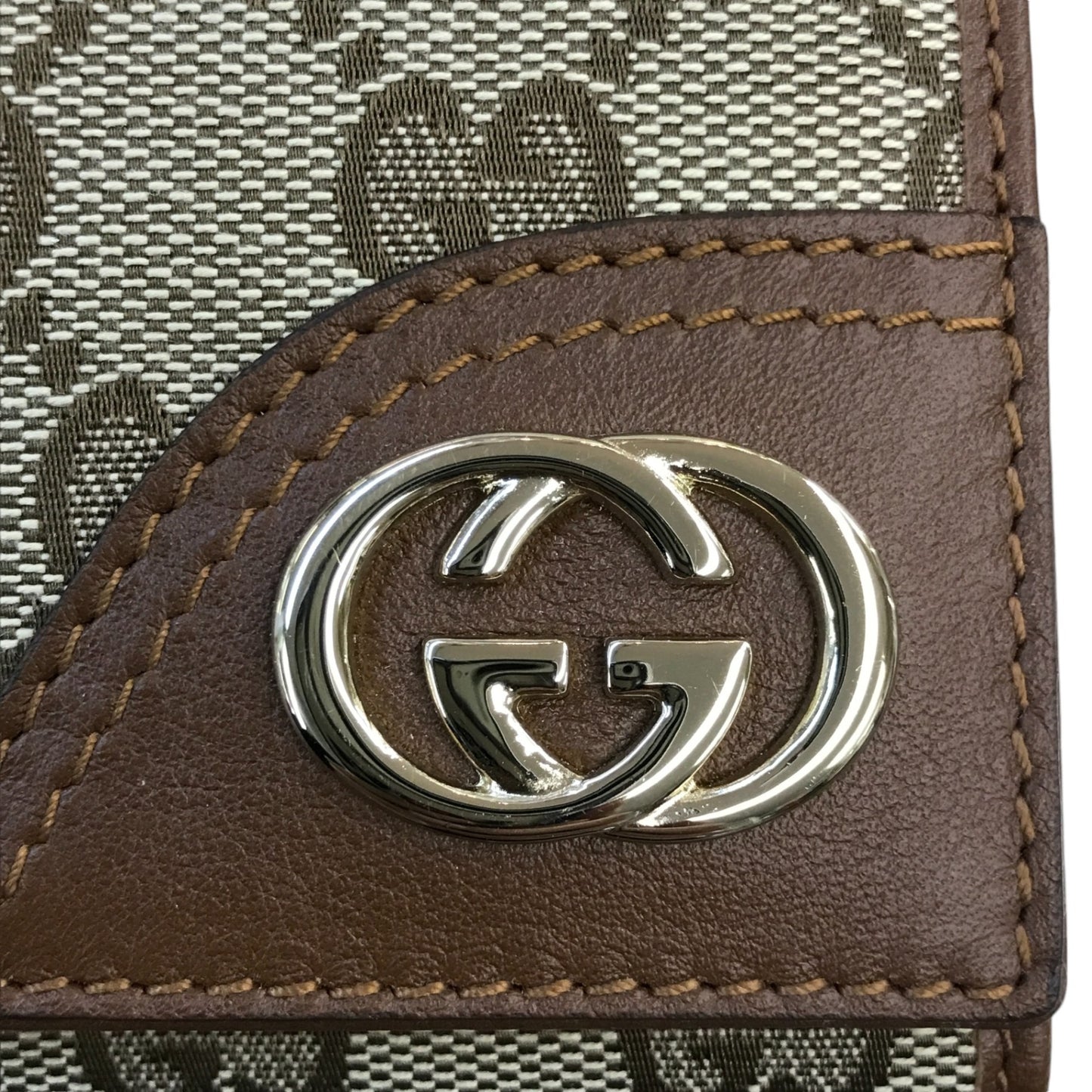 GUCCI グッチ 財布 レディース GGキャンバス レザー 二つ折り インターロッキング ブラウン/ベージュ 181594 0959 中古 T1