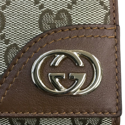 GUCCI グッチ 財布 レディース GGキャンバス レザー 二つ折り インターロッキング ブラウン/ベージュ 181594 0959 中古 T1