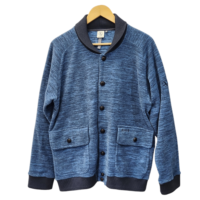 AIGLE エーグル ブルゾン メンズ 秋冬 フリース ジャケット くるみボタン まだら ブルー/グレー XLサイズ 8502-17207 中古 T1