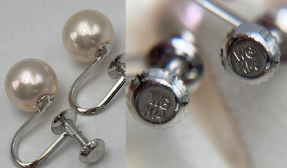 シルバー 8-8.5mmパール ネックレス K14WG 8mmパール イヤリング 2点セット 中古 D4