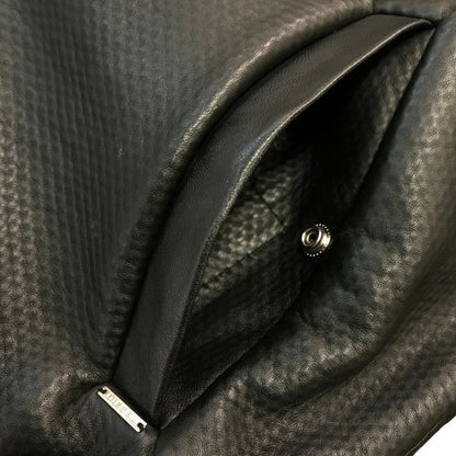 DIESEL ディーゼル レザーパーカー メンズ シープスキン 羊革 フルジップ ジャケット エンボス加工 フード ブラック Mサイズ 中古 T1