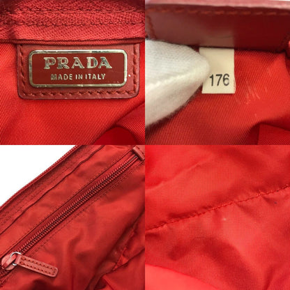 PRADA プラダ コスメポーチ レディース ナイロン 化粧 小物 ファスナー 三角プレート レッド 中古 T1