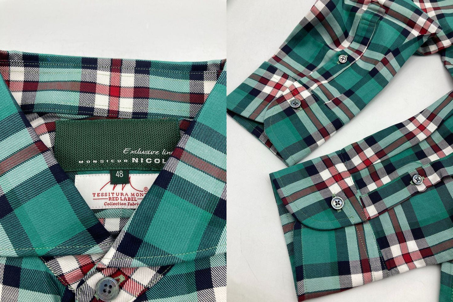 MONSIEUR NICOLE ムッシュニコル チェック柄アラカルトシャツ カッタウェイ サイズ48 長袖 中古 D4