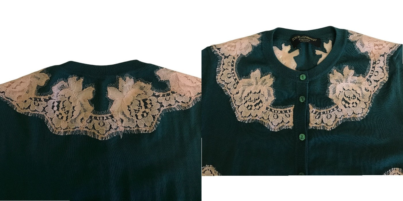 DOLCE＆GABBANA ドルチェ＆ガッバーナ レースコンビ カーディガン 38 トップス グリーン レディース 春 中古 W1