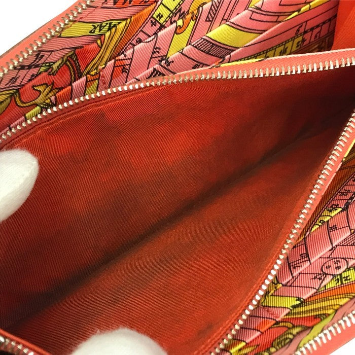 HERMES エルメス アザップロング シルクイン 長財布 レディース ラウンドジップ ファスナー スカーフ柄 ピンク/マルチカラー 中古 T1