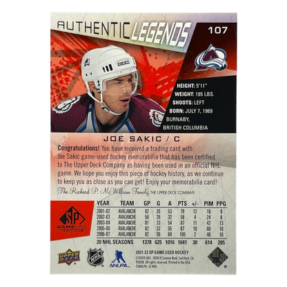 UPPER DECK NHLカード SP GAME USED JOE SAKIC COLORADO AVALANCHE #107 中古 IT2