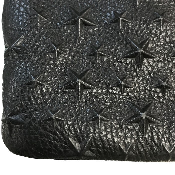 JIMMY CHOO ジミーチュウ DEREK クラッチバッグ ユニセックス デレク レザー セカンドバッグ スター星柄 エンボススタッズ ブラック 中古 T1