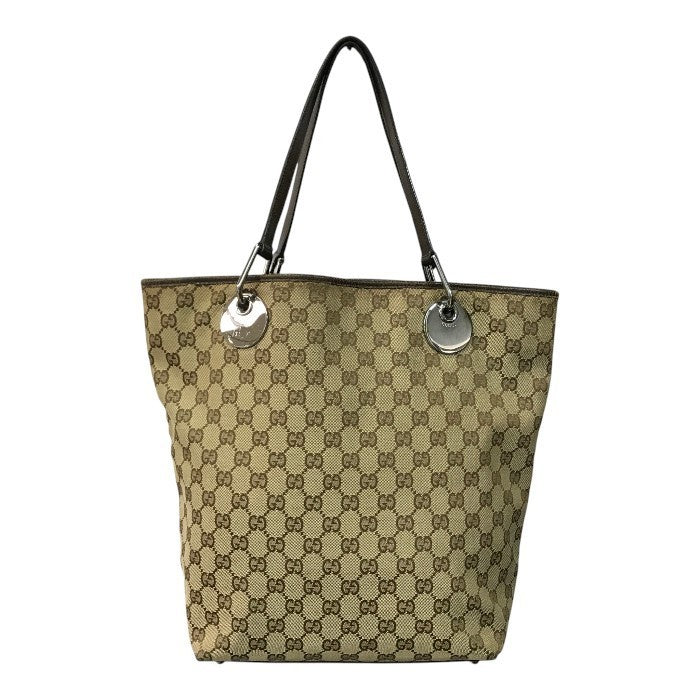 GUCCI グッチ GGキャンバス トートバッグ レディース キャンバス/レザー カジュアル 通勤 A4収納 カーキ/ブラウン 120836 中古 T1
