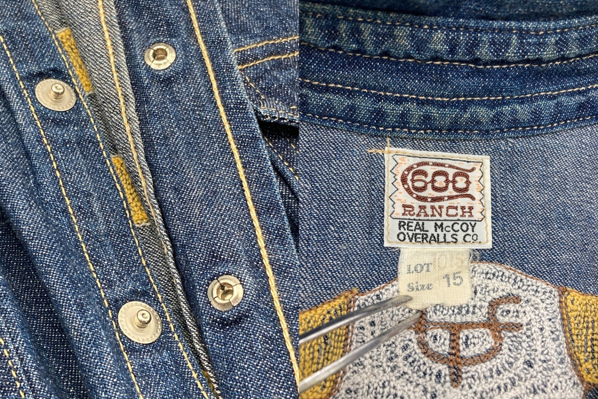 THE REAL McCOY’S ザリアルマッコイズ 600 RANCH 刺繍 ウエスタン デニムシャツ 半袖 サイズ15 メンズ 中古 D4