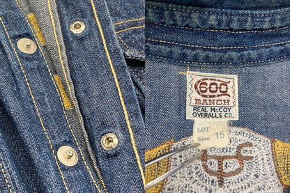 THE REAL McCOY’S ザリアルマッコイズ 600 RANCH 刺繍 ウエスタン デニムシャツ 半袖 サイズ15 メンズ 中古 D4