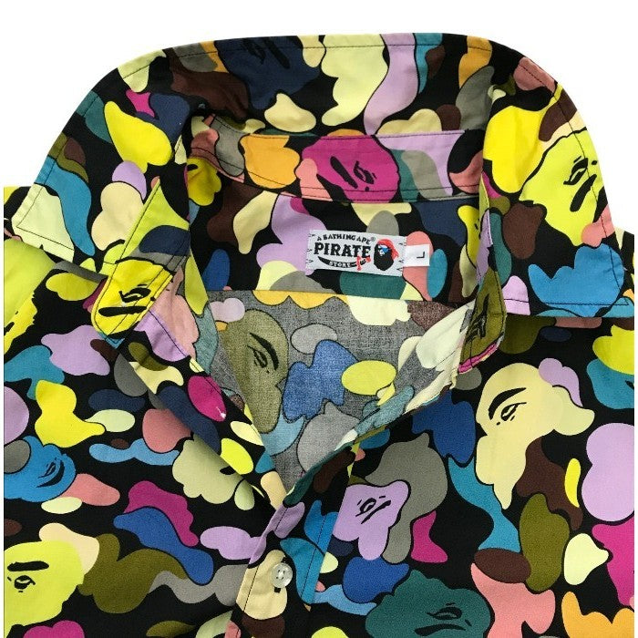 A BATHING APE アベイシングエイプ シャツ メンズ 半袖 コットン マルチカモ BAPE 総柄 迷彩 マルチカラー Lサイズ 中古 T1