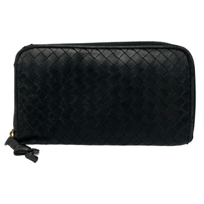BOTTEGA VENETA ボッテガヴェネタ ラウンドファスナー 長財布 レザー イントレチャート 本革 ブラック メンズ 中古 W４