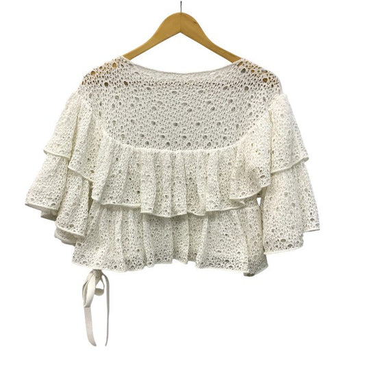 CHANEL シャネル トップス レディース レース ニット フリル アシンメトリー ホワイト 34サイズ P43385K04388 中古 T1