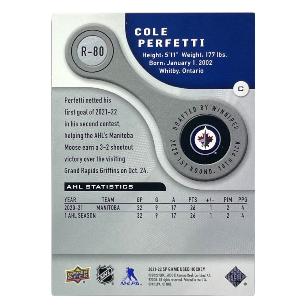 UPPER DECK NHLカード SP GAME USED COLE PERFETTI WINNIPEG JETS /999 #R-80 中古 IT2