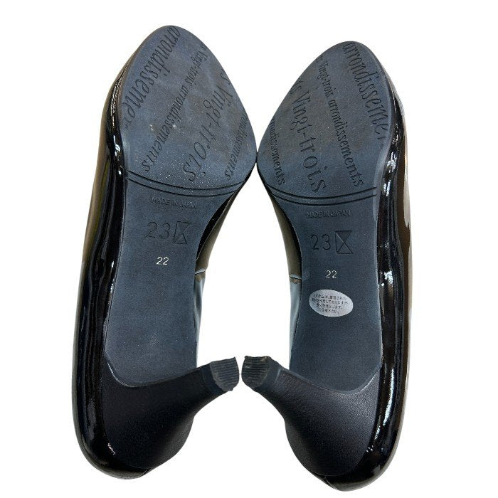 23区 Vingt-trois arrondissements エナメル パンプス 22cm 靴 シューズ ヒール レディース ブラック 中古 W４