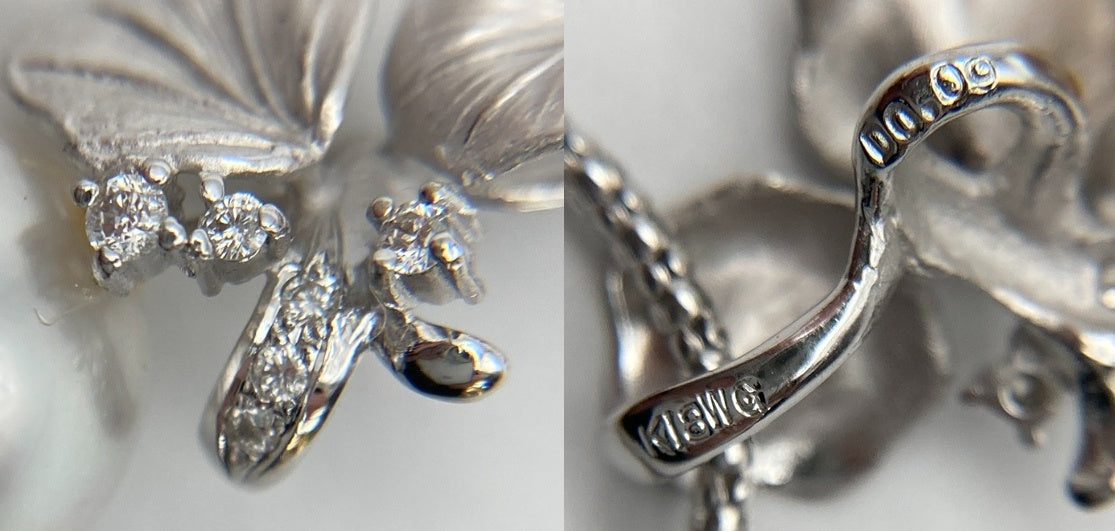 K18WG 12mm白蝶パール ダイヤ0.09ct ネックレス ペンダント 中古 D4