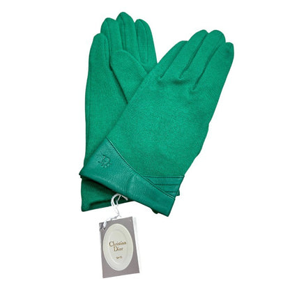 Christian Dior クリスチャン ディオール ウール100％ 羊革 手袋 グリーン ブランド 冬 ファッション レディース 中古 W４