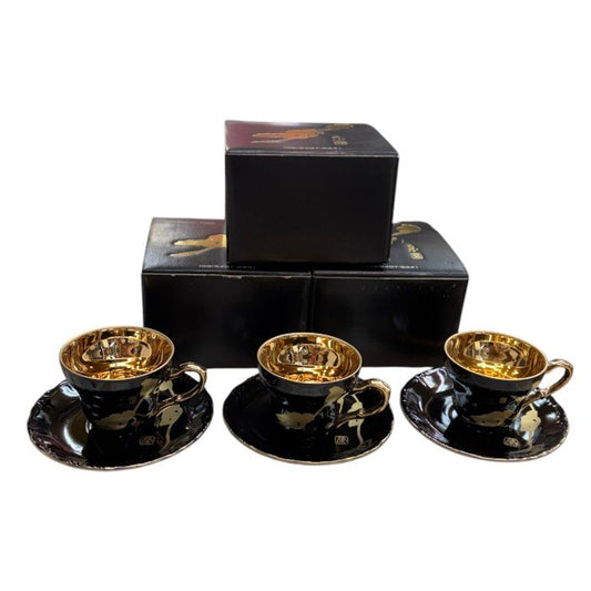 CORONAL・TOBE 香蘭社 榮 デミタスカップ＆ソーサー 3客 セット 食器 金彩 洋食器 ブラック ゴールド 中古 W４