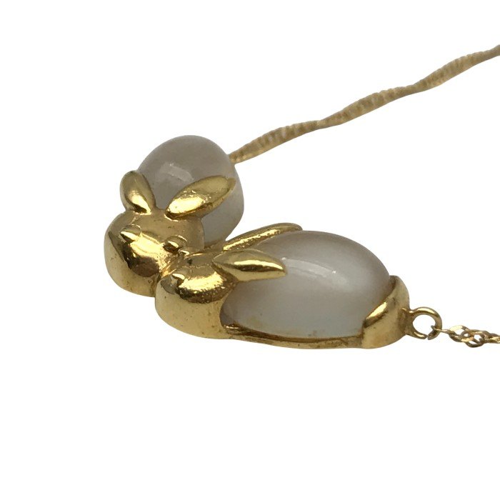 K18 ネックレス レディース スクリューチェーン ウサギモチーフ 乳白色 石付き ゴールド 40cm 中古 T1