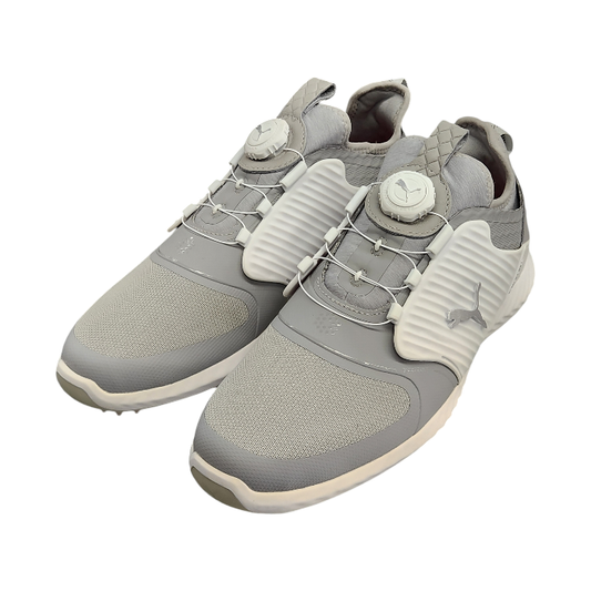 puma プーマ イグナイト パワーアダプト ケージド ディスク ゴルフシューズ メンズ 紐なし ニットメッシュ 撥水 グレー/ホワイト 26.5cm 192236 中古 T1