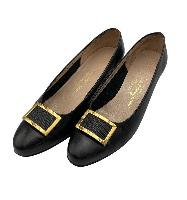 Salvatore Ferragamo サルヴァトーレフェラガモ レザー パンプス ブラック サイズ6 中古 D4