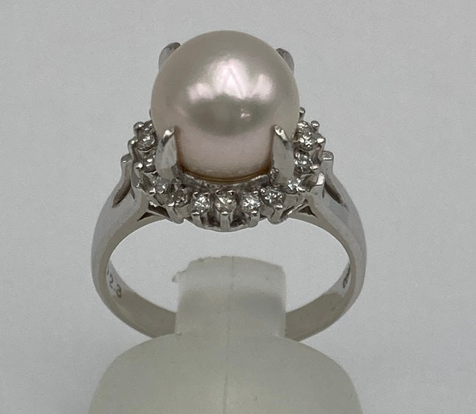 Pt900 パール9.2mm ダイヤ0.23ct リング 13号 中古 D4