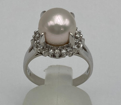 Pt900 パール9.2mm ダイヤ0.23ct リング 13号 中古 D4
