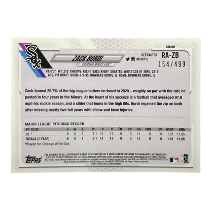 TOPPS MLBカード CHROME ZACK BURDI CHICAGO WHITE SOX /499 #RA-ZB 中古 IT2