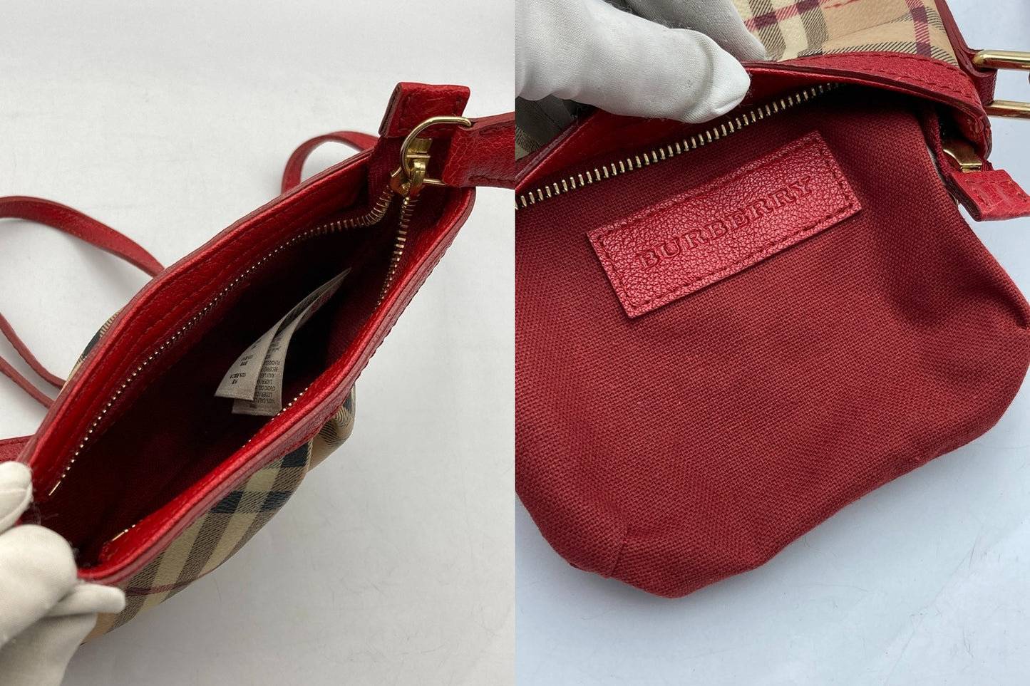 BURBERRY バーバリー ノバチェック ショルダーバッグ  レッド/ベージュ 中古 D4