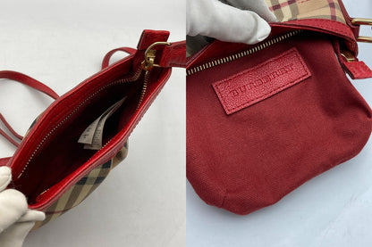 BURBERRY バーバリー ノバチェック ショルダーバッグ  レッド/ベージュ 中古 D4