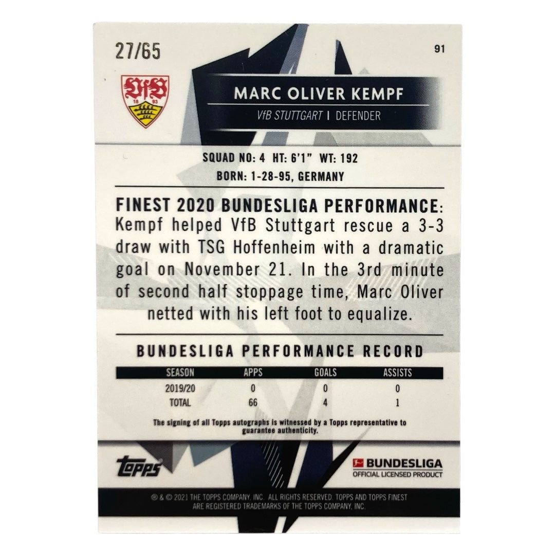 TOPPS サッカーカード FINEST MARC OLIVER KEMPF STUTTGART 27/65 #91 中古 IT2