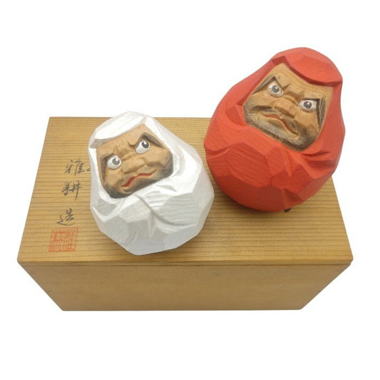 京焼 萬珠堂 起上り置物 平安 雅耕造 紅白 だるま 中古 H4