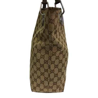 GUCCI グッチ GGキャンバス トートバッグ レディース キャンバス/レザー カジュアル 通勤 A4収納 カーキ/ブラウン 120836 中古 T1