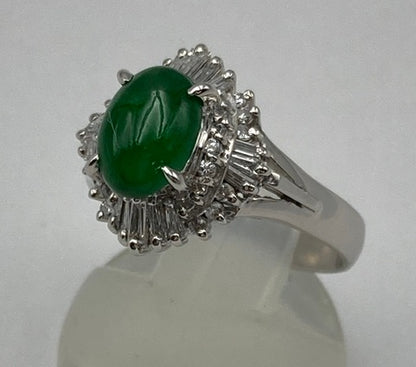Pt900 ヒスイ(翡翠) ダイヤ0.43ct リング 12号 中古 D4