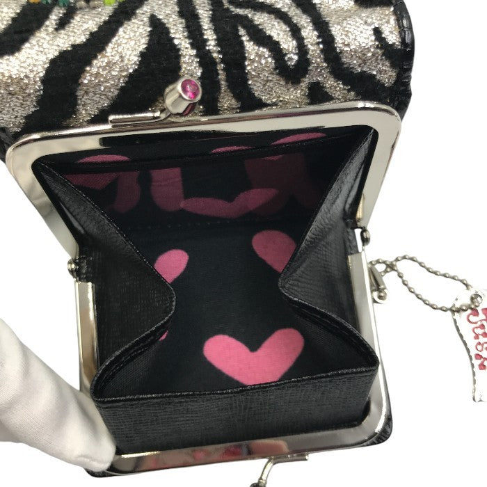 Think Bee シンクビー 三つ折り財布 レディース ハート がま口 ゼブラ柄 中古 KW1