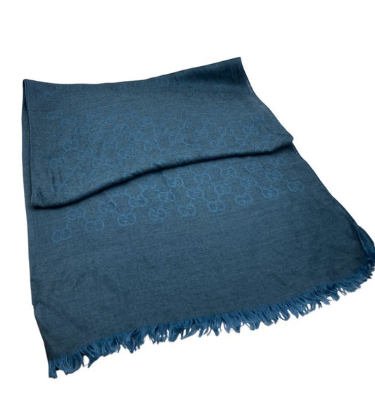 GUCCI グッチ GG柄 シルク混 ストール ネイビー 中古 D4