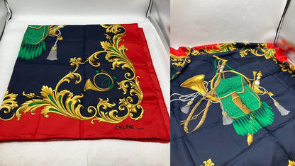 CELINE セリーヌ バッグ柄 スカーフ シルク100％ 中古 D4