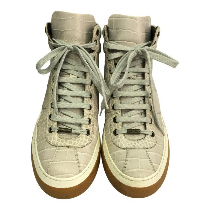 JIMMY CHOO ジミーチュウ スニーカー メンズ ハイカット クロコ型押し レザー ロゴソール ホワイト系 43サイズ 中古 T1