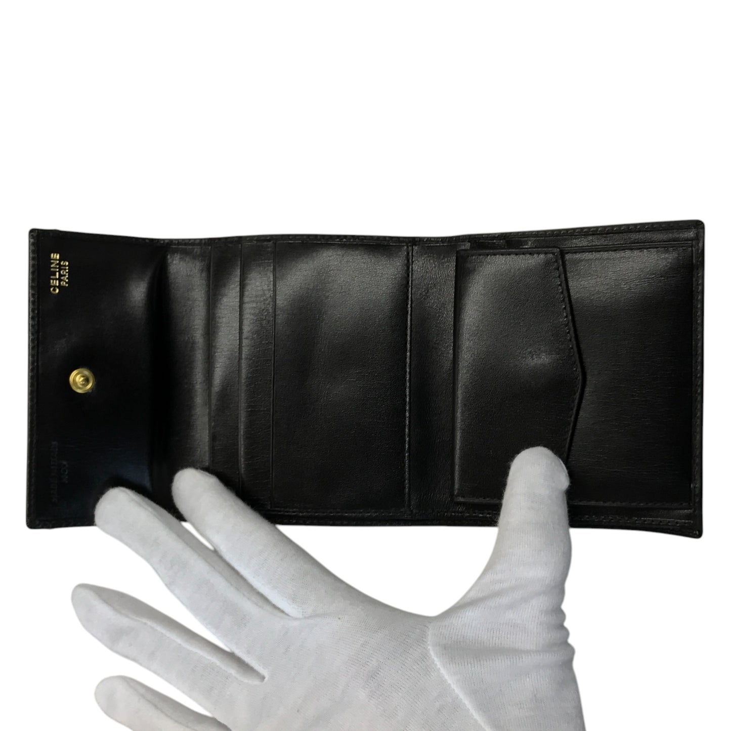 CELINE セリーヌ 財布 レディース 三つ折り レザー ゴールド金具 コンパクト ブラック 中古 T1