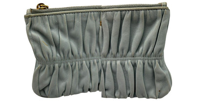 PRADA プラダ フラットポーチ 1M1152 グレー 小物 ブランド ギャザー レディース かわいい ミニ 小さい 中古 W４