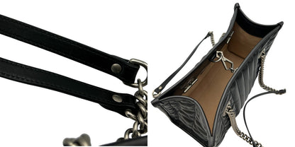 GUCCI グッチ GGマーモント スモール トートバッグ 681483 鞄 レザー 本革 レディース チェーン ブラック 中古 W４