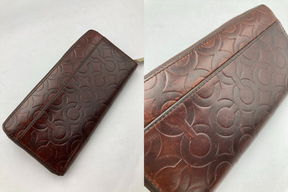 COACH コーチ 型押しレザー シグネチャー ラウントファスナー 長財布 中古 D4